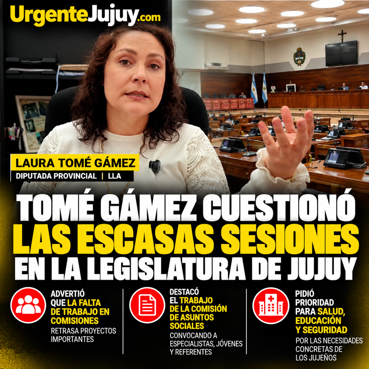 Laura Tomé Gámez cuestionó las escasas sesiones en la Legislatura de Jujuy y advirtió que la falta de trabajo en comisiones demora proyectos importantes